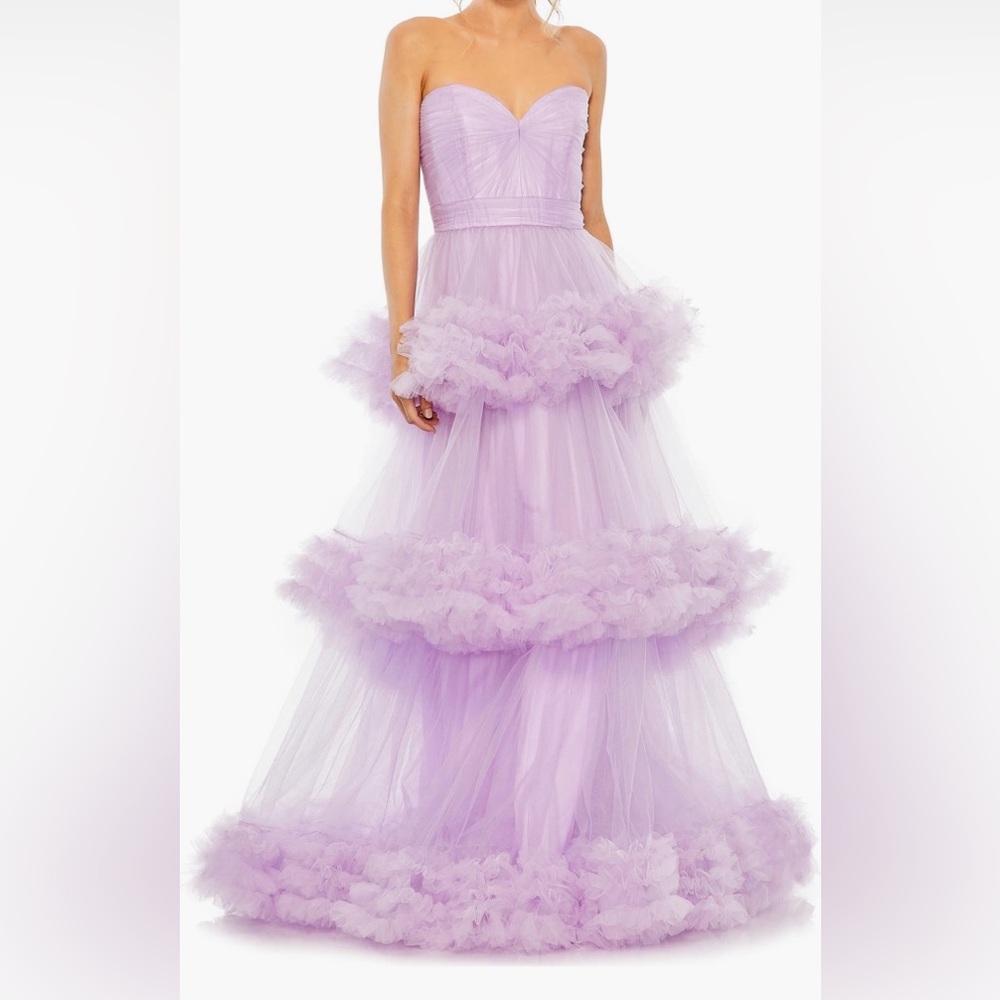 Mac Duggal Purple Ruffled Tiered Gown
